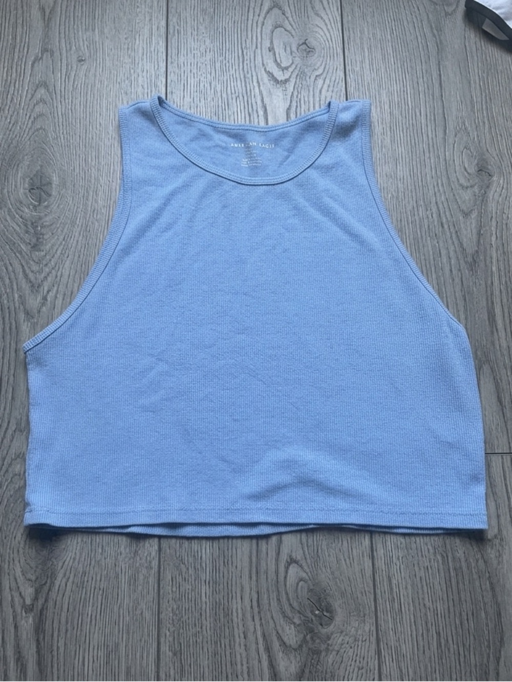 American Eagle Sky Blue Ribbed Cropped Tank